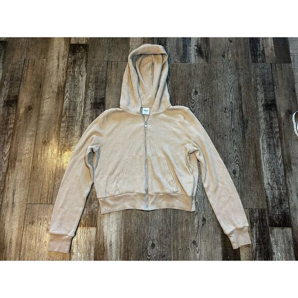 TNA Aritzia Waffle Knit Full Zip Hoodie in Tan Size Small - Picture 1 of 5